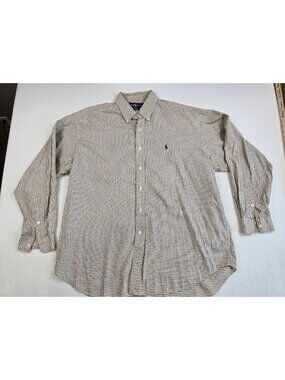 Ralph Lauren Blake Beige & Brown Checkered Button-Down Shirt XL 100% Cotton Mens